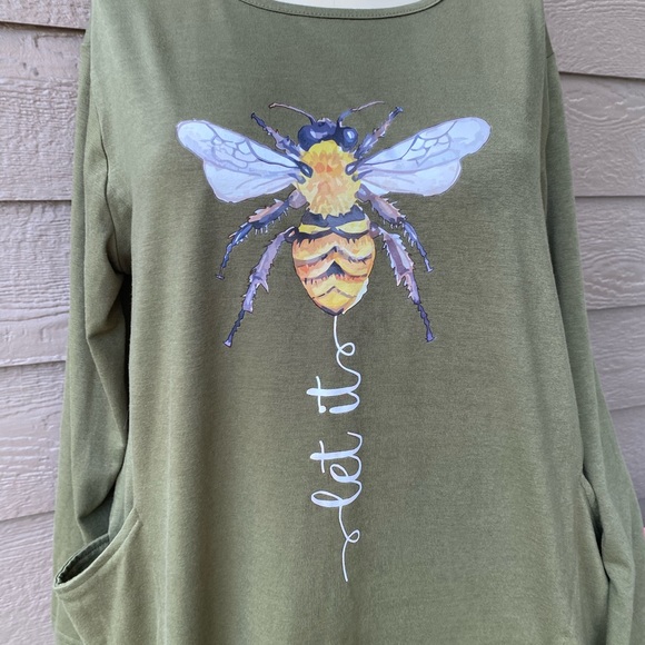 JiaMa Let it be Long Sleeve Loose Pocket Oversize Tunic Dress with Pockets M - Picture 4 of 13